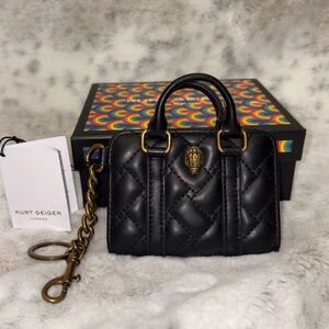 Kurt Geiger NWT NIB Black Quilted Mini Bag Charm Keychain Card holder